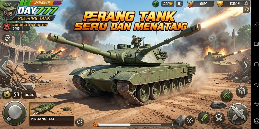 Tampilan antarmuka DAY777 saat pertempuran tank di medan perang.