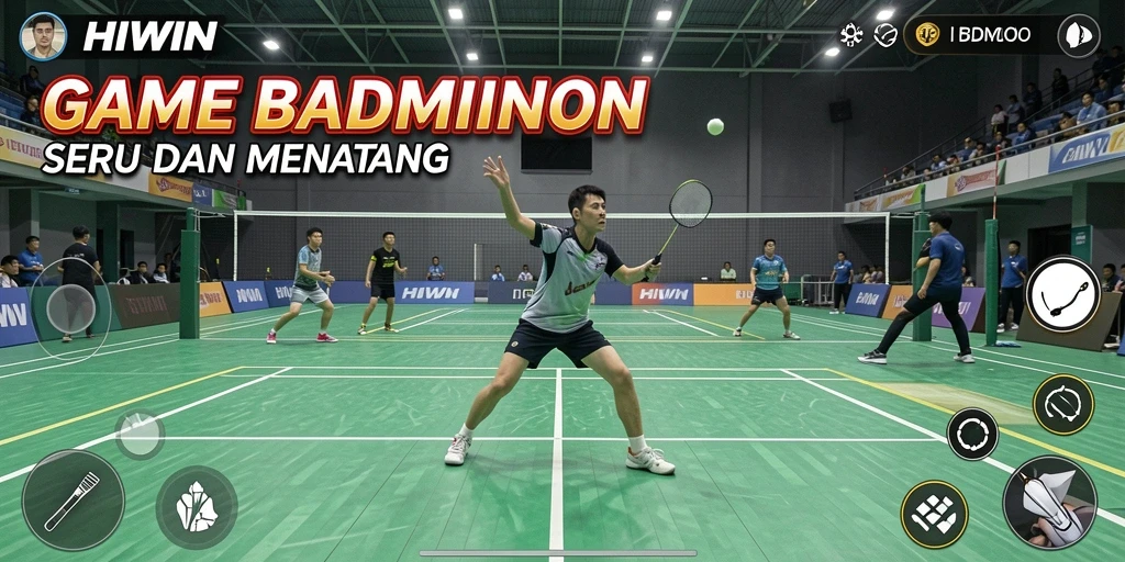 Tampilan antarmuka HIWIN dengan aksi badminton yang mendebarkan.