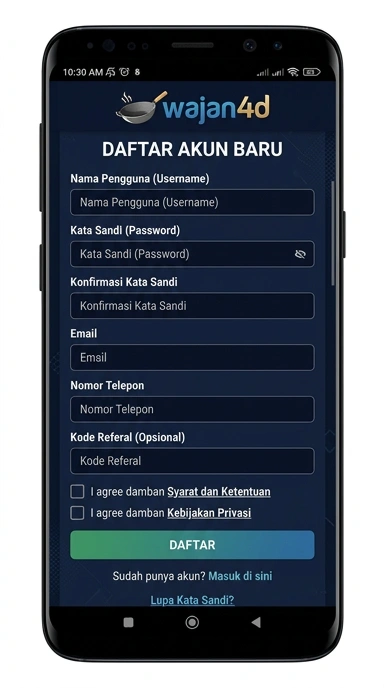 Tampilan halaman daftar wajan4d