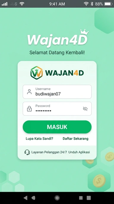 Tampilan halaman login wajan4d